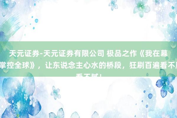 天元证券-天元证券有限公司 极品之作《我在幕后掌控全球》，让东说念主心水的桥段，狂刷百遍看不腻！